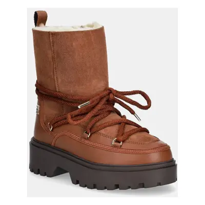 Tommy Hilfiger hócipő REAL SHEARLING LACE-UP SNOWBOOT barna, FW0FW08085