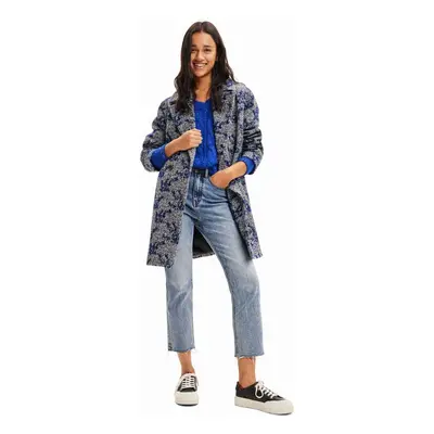 Desigual kabát 23WWEWA9 WOMAN WOVEN OVERCOAT női, sötétkék, átmeneti, kétsoros gombolású