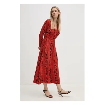 DIANE VON FURSTENBERG ruha piros, midi, harang alakú, DVFDW3S019