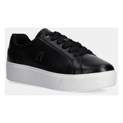 Tommy Hilfiger bőr sportcipő TH PLATFORM COURT SNEAKER fekete, FW0FW08614