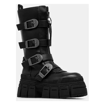 Buffalo bakancs Gospher Biker Hi Zip fekete, platformos, 1220051-BLK