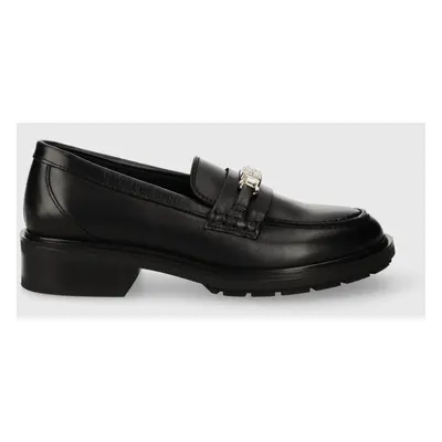 Tommy Hilfiger bőr mokaszin TH HARDWARE LOAFER fekete, női, lapos talpú, FW0FW07765