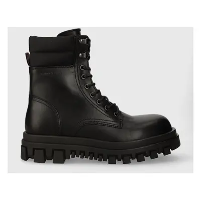 Tommy Jeans bőr bakancs TJM ELEVATED OUTSOLE BOOT fekete, férfi, EM0EM01251