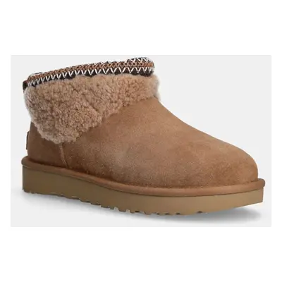 UGG velúr sportcipő Classic Ultra Mini Maxi Curly barna, 1158263-CHE