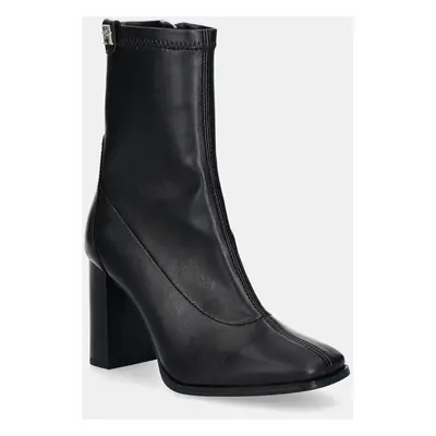 Tommy Hilfiger bokacsizma PARTY LEATHER SOCK HEEL BOOTIE fekete, női, magassarkú, FW0FW08250