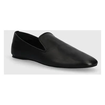 Calvin Klein bőr mokaszin LOAFER LEATHER fekete, női, lapos talpú, HW0HW02129