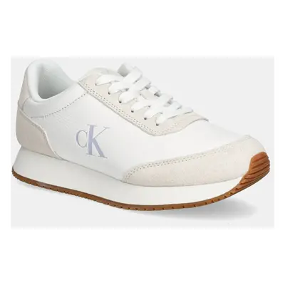 Calvin Klein Jeans bőr sportcipő RUNNER LACEUP LOW MIX MG fehér, YW0YW01798