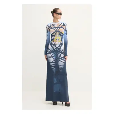 Y/Project ruha BONDAGE PRINT LONG SLEEVE DRESS maxi, testhezálló, 104DR006