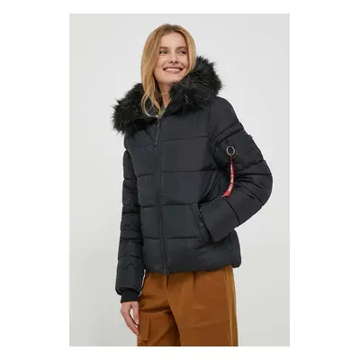 Alpha Industries rövid kabát Hooded Puffer Wmn női, fekete, téli