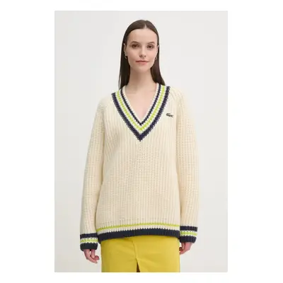 Lacoste gyapjú pulóver meleg, női, bézs, AF2563