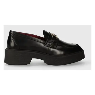 Tommy Hilfiger bőr mokaszin TH HARDWARE LOAFER fekete, női, platformos, FW0FW07329