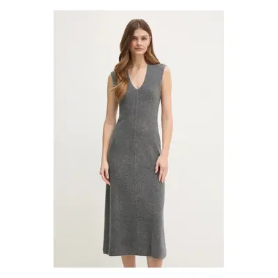 Calvin Klein gyapjú ruha szürke, midi, harang alakú, K20K208028