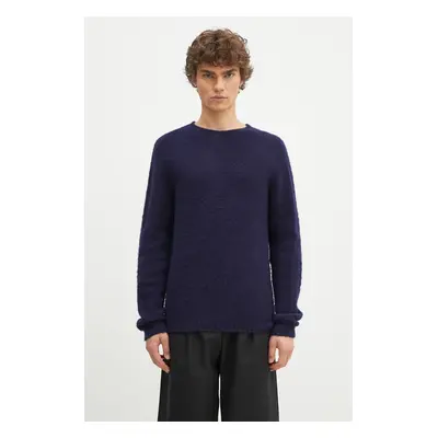 Norse Projects gyapjú pulóver Birnir Brushed Lambswool meleg, férfi, sötétkék, N45.0520.7004