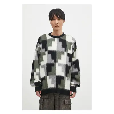 Marcelo Burlon pulóver moherrel AOP Damier Cross Knit Crew szürke, CMHE036F24KNI001066E