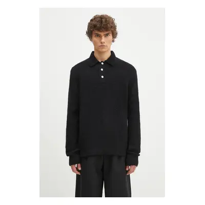 Norse Projects gyapjú pulóver Rasmus Relaxed Brushed Polo férfi, fekete, N45.0614.9999