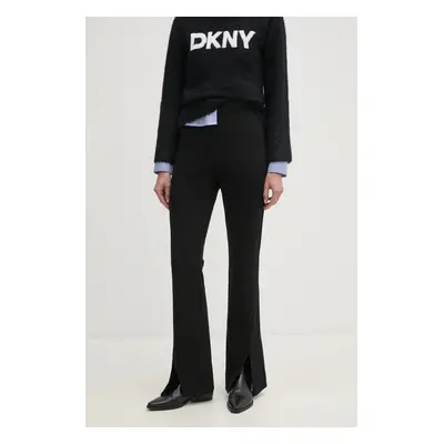 Dkny nadrág női, fekete, magas derekú trapéz, P3KKQUEC