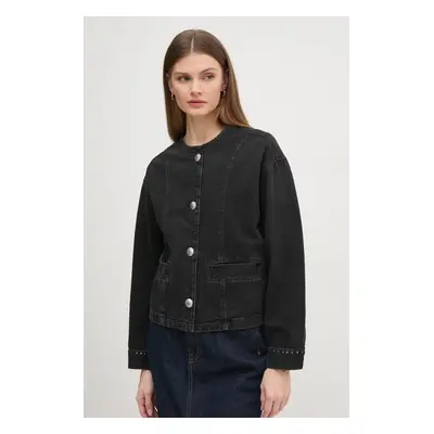 Pepe Jeans farmerdzseki DAENA STUD női, fekete, átmeneti, oversize, PL402524