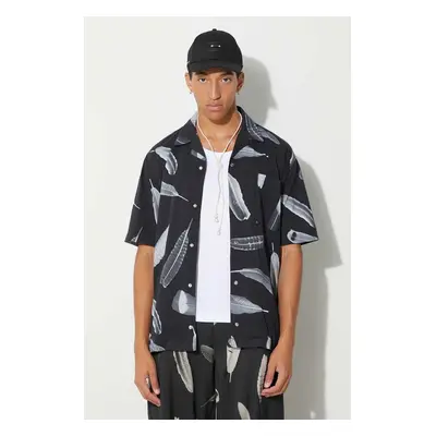 Marcelo Burlon pamut ing Aop Wind Feather Hawaii férfi, fekete, relaxed