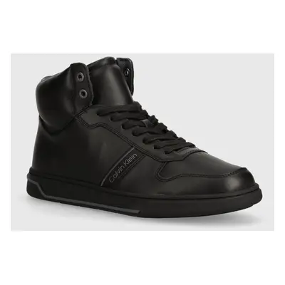 Calvin Klein bőr sportcipő HM0HM01492 fekete, HIGH TOP LACE UP LOGO