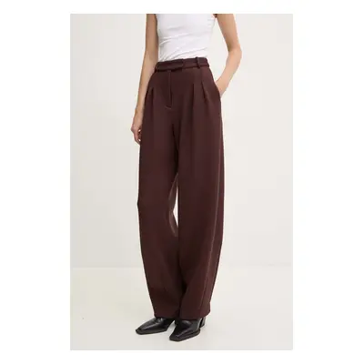 Remain nadrág Soft Cocoon Pants női, barna, magas derekú széles