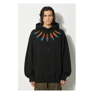 Marcelo Burlon pamut melegítőfelső Collar Feathers Comfy Hoodie fekete, férfi, nyomott mintás, k