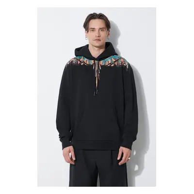 Marcelo Burlon pamut melegítőfelső Grizzly Wings Regular Hoodie fekete, férfi, nyomott mintás, k