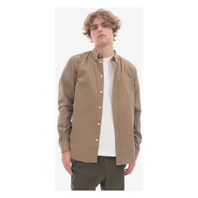 Norse Projects pamut ing Anton Light Twill férfi, legombolt galléros, bézs, regular