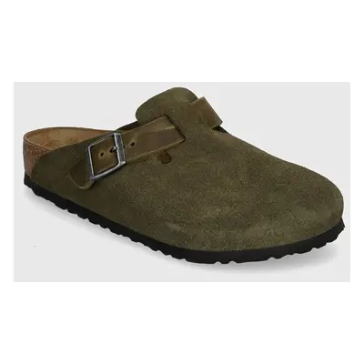 Birkenstock papucs velúrból Boston zöld, férfi