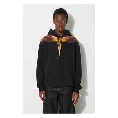 Marcelo Burlon pamut melegítőfelső Icon Wings Regular Hoodie fekete, férfi, nyomott mintás, kapu