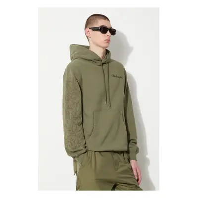 Maharishi pamut melegítőfelső Dragon Bamboo Hooded Sweat zöld, férfi, nyomott mintás, kapucnis, 