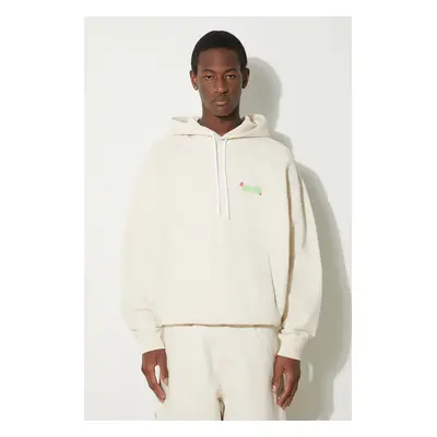 Marcelo Burlon pamut melegítőfelső Solsticio Comfort Hoodie bézs, férfi, nyomott mintás, kapucni