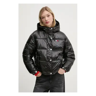 Tommy Jeans rövid kabát női, fekete, téli, oversize, DW0DW20210