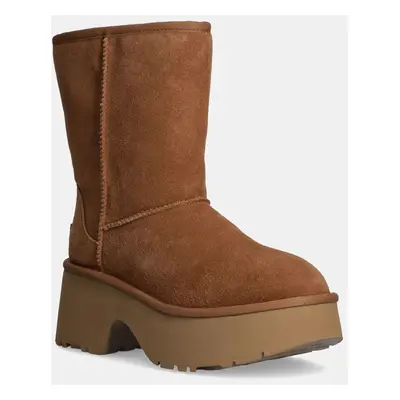 UGG velúr hócipő Classic Short New Heights barna, női, téliesített, platformos, 1158310-CHE