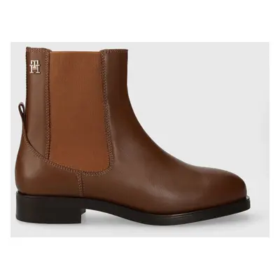 Tommy Hilfiger bőr bokacsizma ELEVATED ESSENT THERMO BOOTIE barna, női, lapos talpú, FW0FW07483