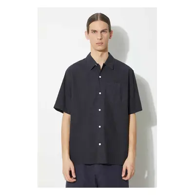 Norse Projects ing Carsten Cotton Tencel férfi, galléros, sötétkék, regular, N40.0579.7004