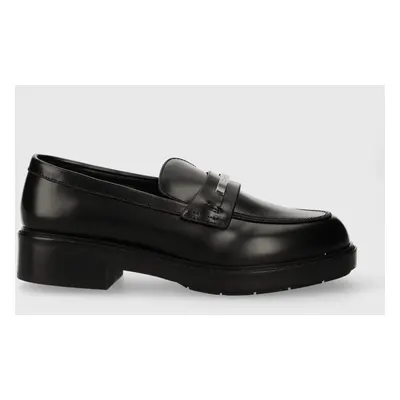 Calvin Klein bőr mokaszin RUBBER SOLE LOAFER W/HW fekete, női, platformos, HW0HW02006