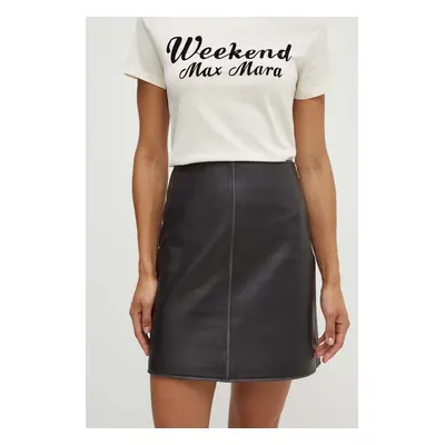 Weekend Max Mara bőr szoknya fekete, mini, egyenes