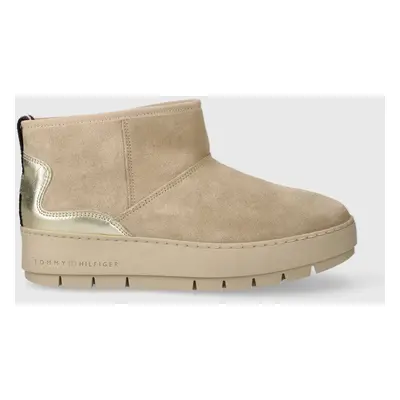 Tommy Hilfiger bőr hótaposó METALLIC SUEDE SNOWBOOT bézs, FW0FW07850