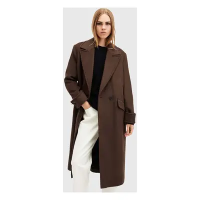 AllSaints kabát gyapjú keverékből MABEL COAT barna, átmeneti, kétsoros gombolású, W006OZ