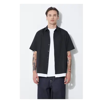 Neil Barrett pamut ing Loose Double Layer Short Sleeve Shirt férfi, galléros, fekete, regular, M