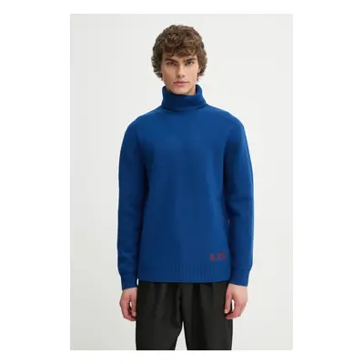 A.P.C. gyapjú pulóver pull walter sötétkék, WVBDK.M23248