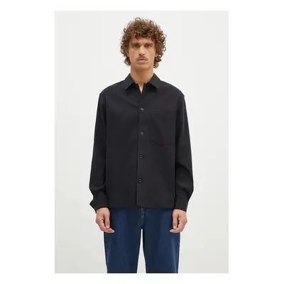 Norse Projects ing gyapjú keverékből Carsten Cotton Wool LS Shirt galléros, fekete, regular, N40