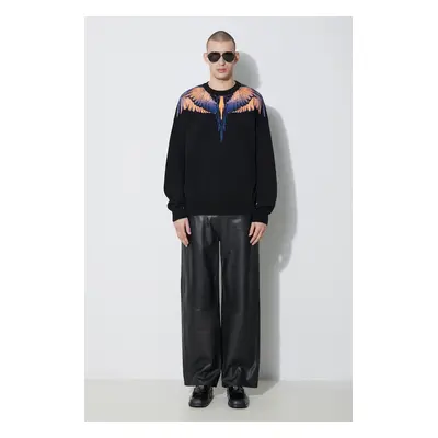 Marcelo Burlon pamut pulóver Icon Wings Knit Boxy Crew könnyű, fekete, CMHE024S24KNI0011026