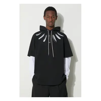 Marcelo Burlon pamut melegítőfelső Collar Feathers Dbl Sleeves fekete, férfi, nyomott mintás, ka