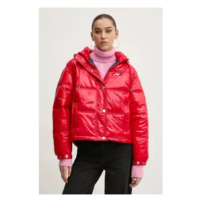 Tommy Jeans rövid kabát női, piros, téli, oversize, DW0DW20210