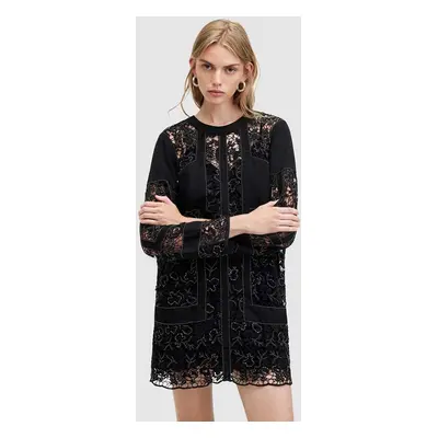 AllSaints ruha vászonkeverékből NOUSH EMB DRESS fekete, mini, egyenes, WD591Z