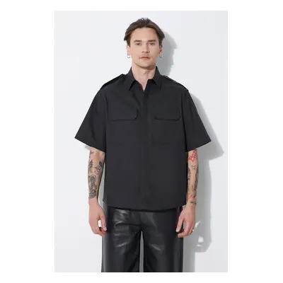 Neil Barrett ing Loose Military Police Detail Short Sleeve Shirt férfi, galléros, fekete, regula