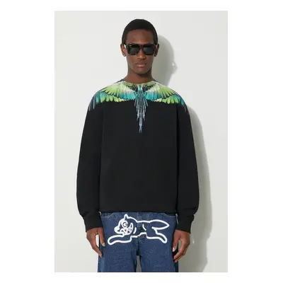 Marcelo Burlon pamut melegítőfelső Icon Wings Regular Crewneck fekete, férfi, nyomott mintás, CM