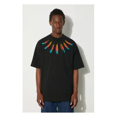 Marcelo Burlon pamut póló Collar Feathers Over Tee fekete, férfi, nyomott mintás, CMAA054F24JER0