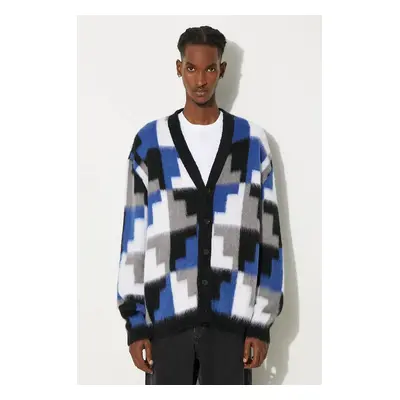 Marcelo Burlon kardigán gyapjú keverékből AOP Damier Cross Knit Cardigan szürke, CMHB001F24KNI00